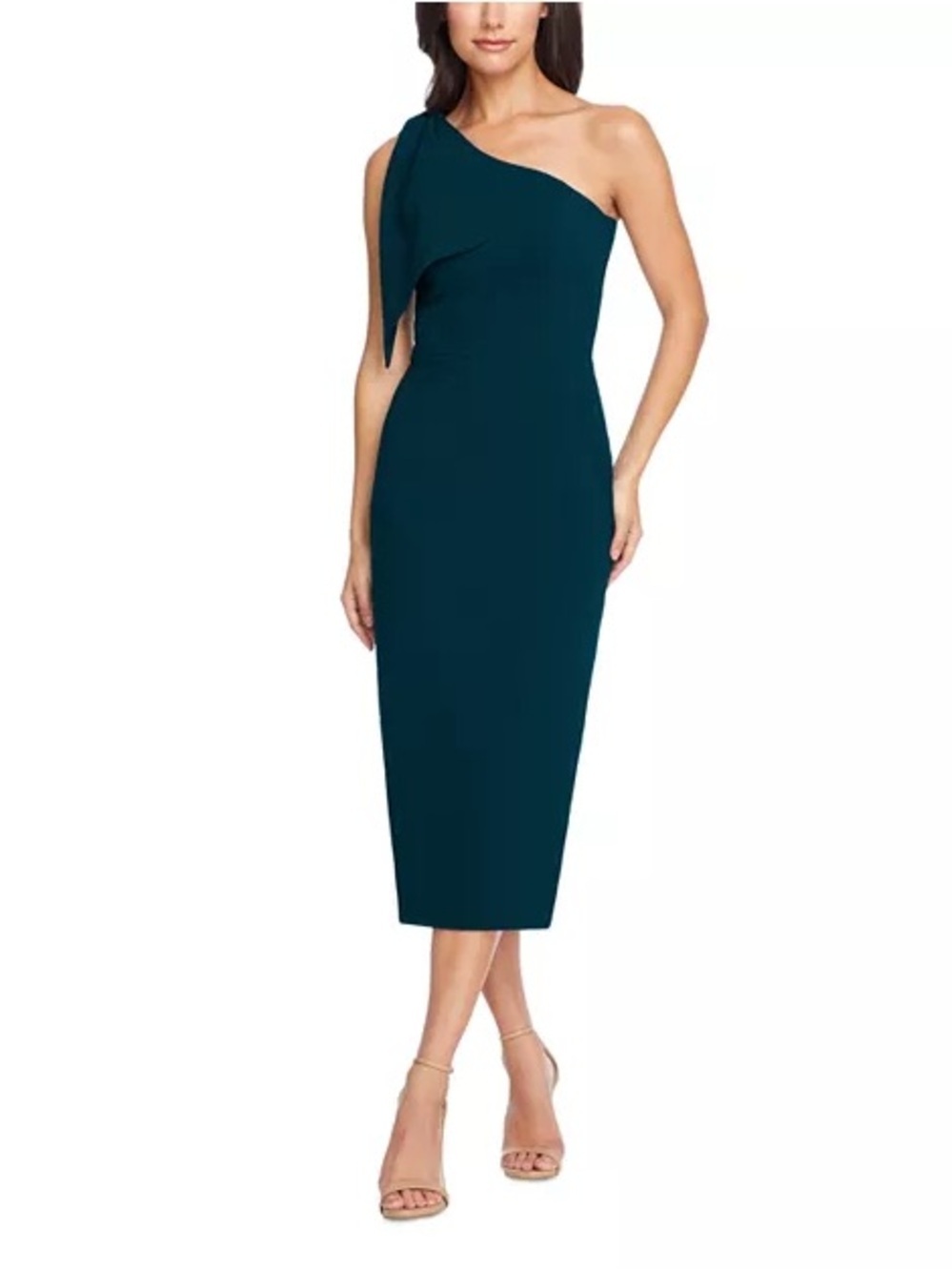 Dress the Population Teal One-Shoulder Midi Dress